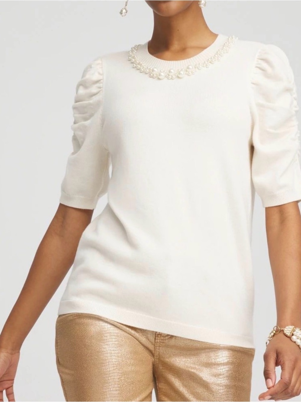Chico’s Cashmere Cream Puff-Sleeve Top size M